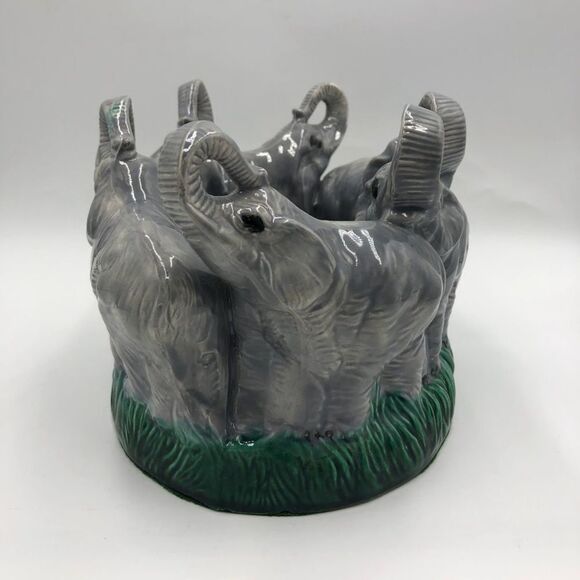 Vintage Ceramic Elephants Marching Bowl Trunks Up Decorative Tabletop Animal - Picture 4 of 10